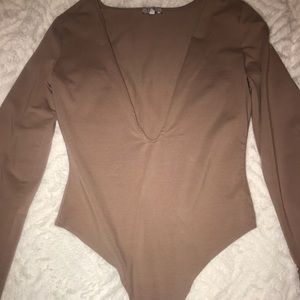 Deep v neck nude bodysuit